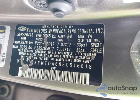 2014 Kia Sorento Lx from USA, damaged, VIN 5XYKTDA68EG516618